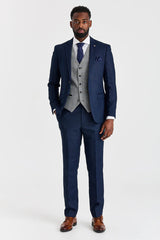 Costume Arthur Navy avec gilet contrastant en tweed gris Harris