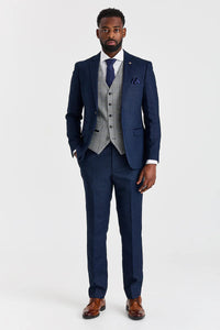 Costume Arthur Navy avec gilet contrastant en tweed gris Harris