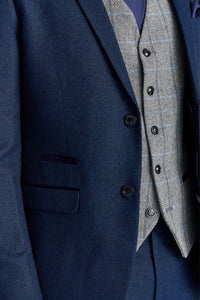 Costume Arthur Navy avec gilet contrastant en tweed gris Harris