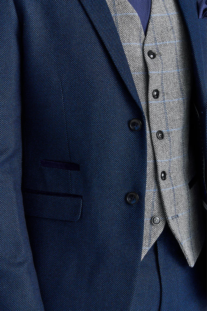 Costume Arthur Navy avec gilet contrastant en tweed gris Harris