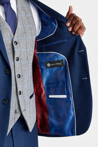 Costume Arthur Navy avec gilet contrastant en tweed gris Harris