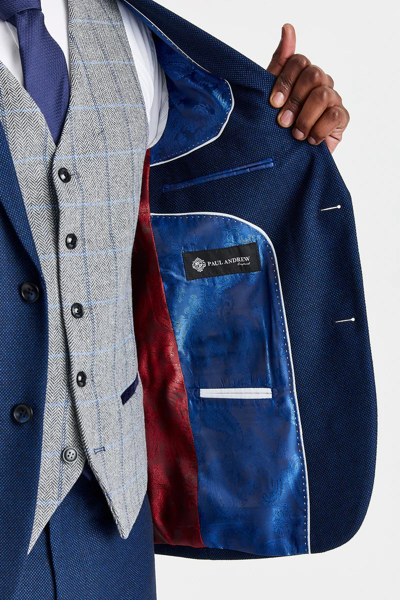 Costume Arthur Navy avec gilet contrastant en tweed gris Harris