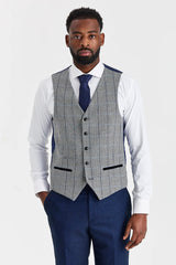 Costume Arthur Navy avec gilet contrastant en tweed gris Harris