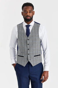 Costume Arthur Navy avec gilet contrastant en tweed gris Harris