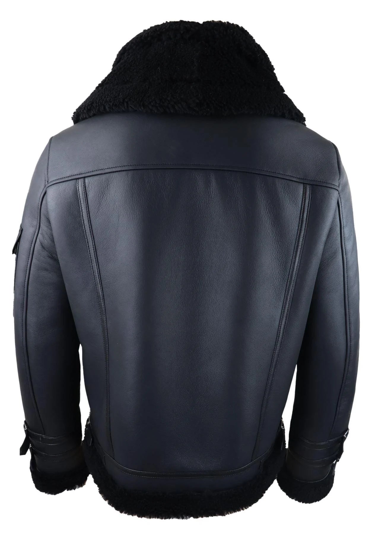 Mens Shearling Sheepskin Coat Zipped Flying Jacket Black Winter Warm Fur