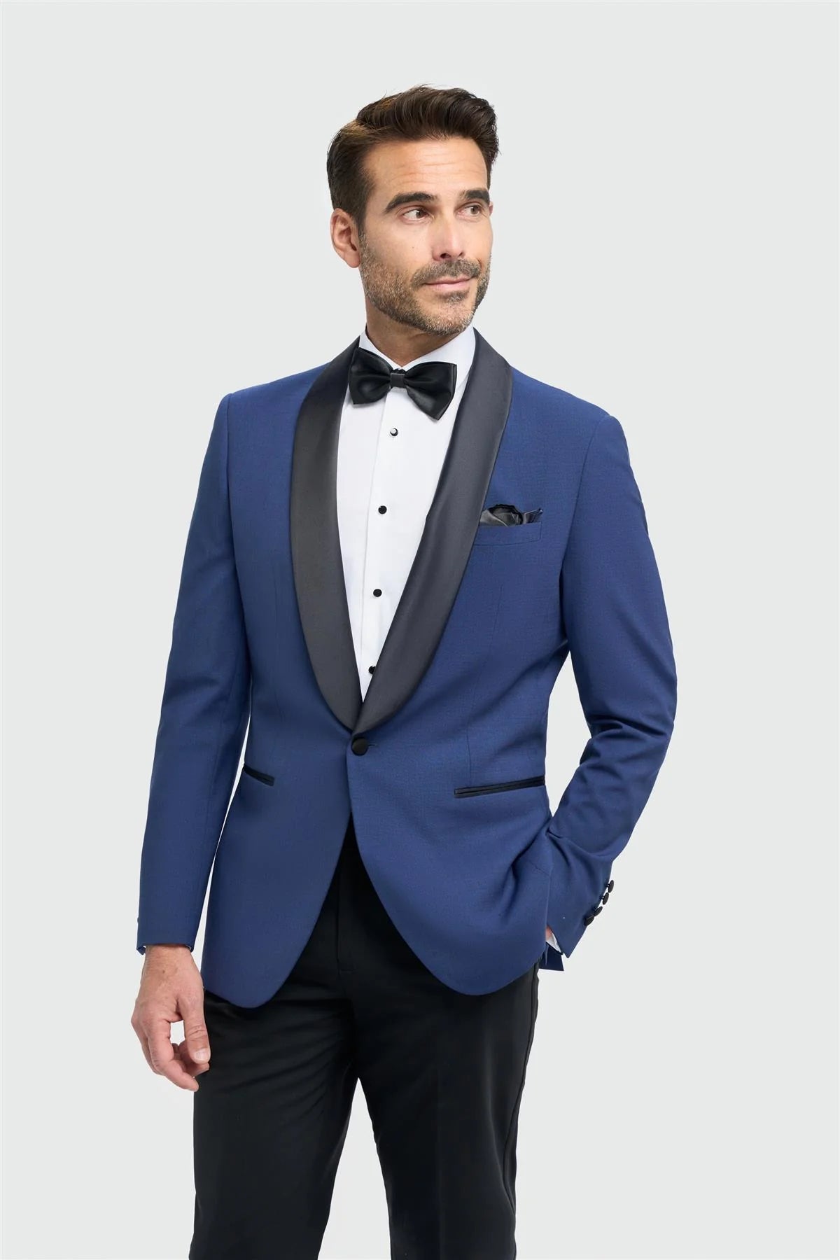 Aspen - Blazer de smoking bleu à col châle pour homme