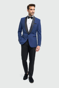 Aspen - Blazer de smoking bleu à col châle pour homme