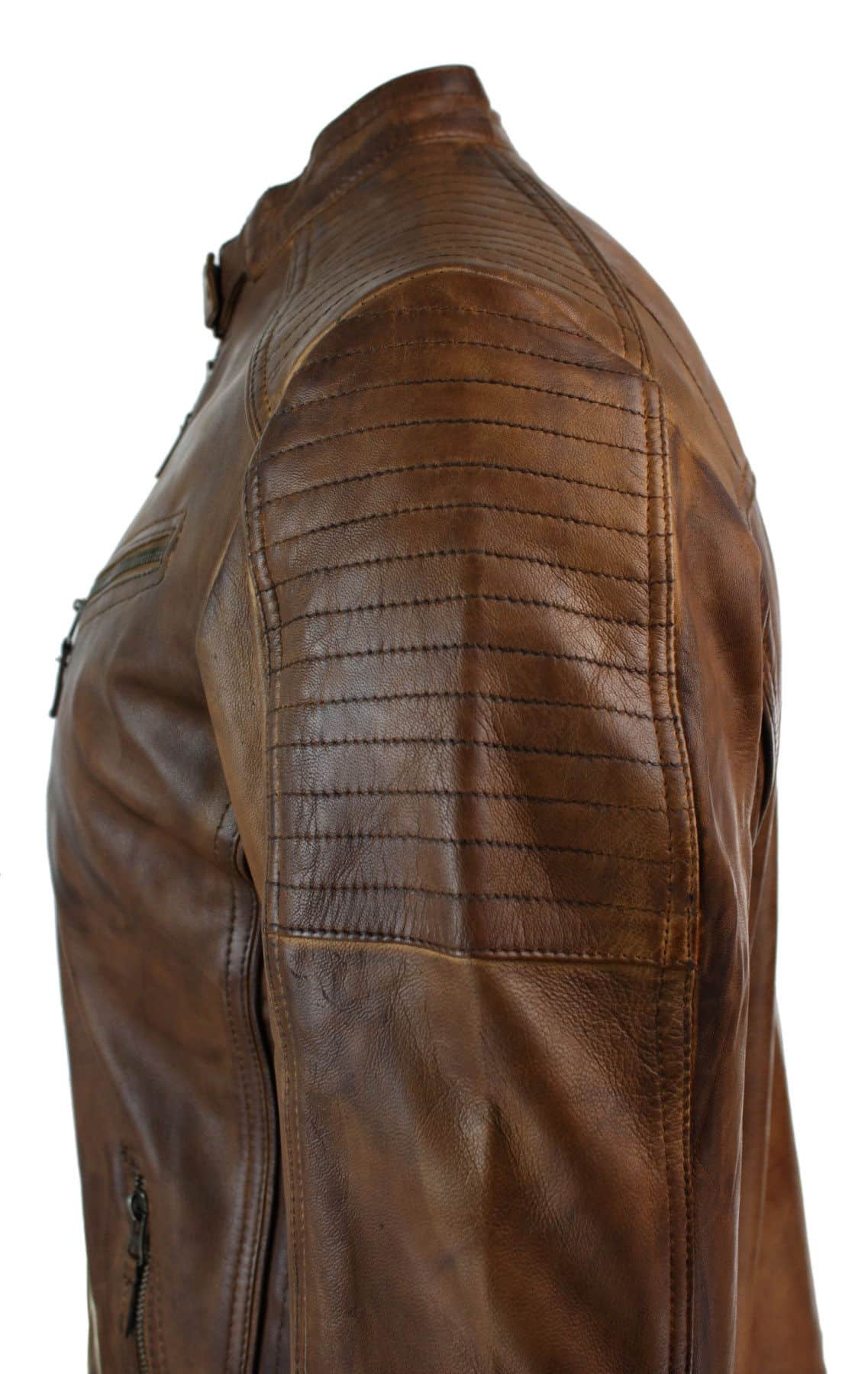 Real Leather Fitted Retro Style Zipped Mens Biker Jacket Nevada Timberk Urban