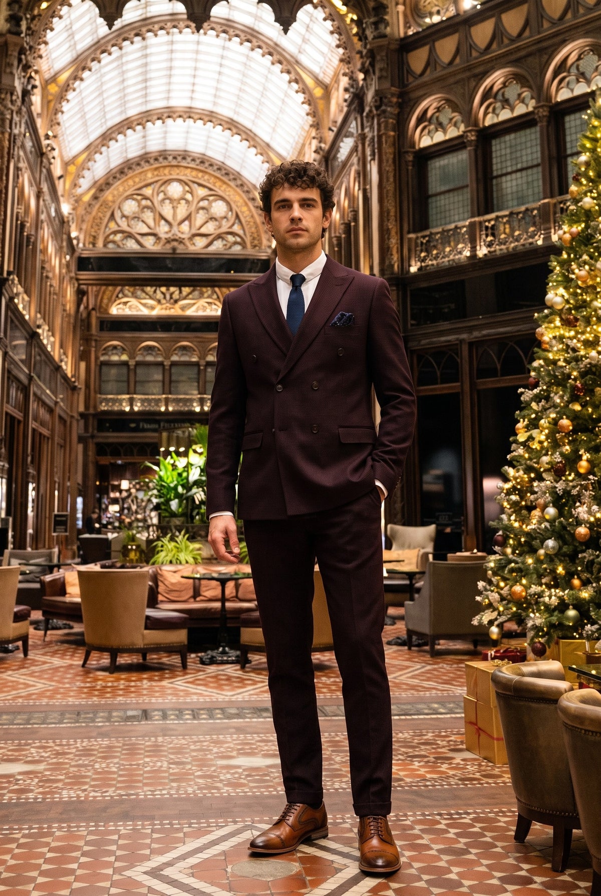 Look #581 styled with Regent - Costume croisé deux pièces bordeaux pour homme