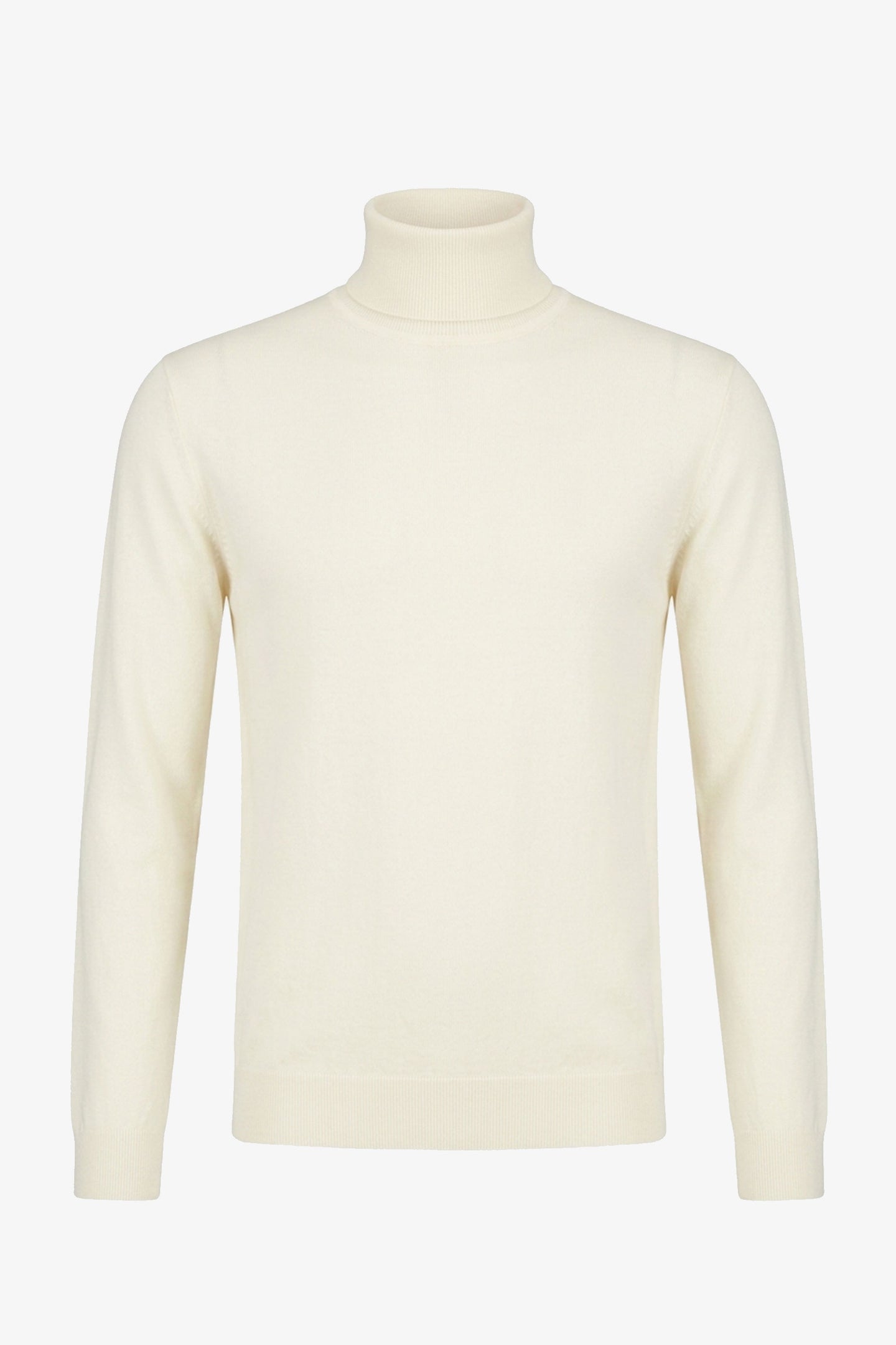 Pull à col roulé crème pour homme, en maille douce à manches longues et mélange de viscose.