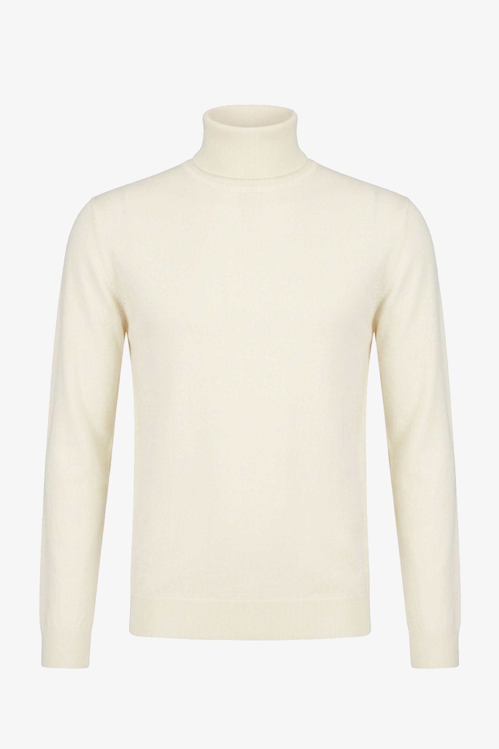 Pull à col roulé crème pour homme, en maille douce à manches longues et mélange de viscose.