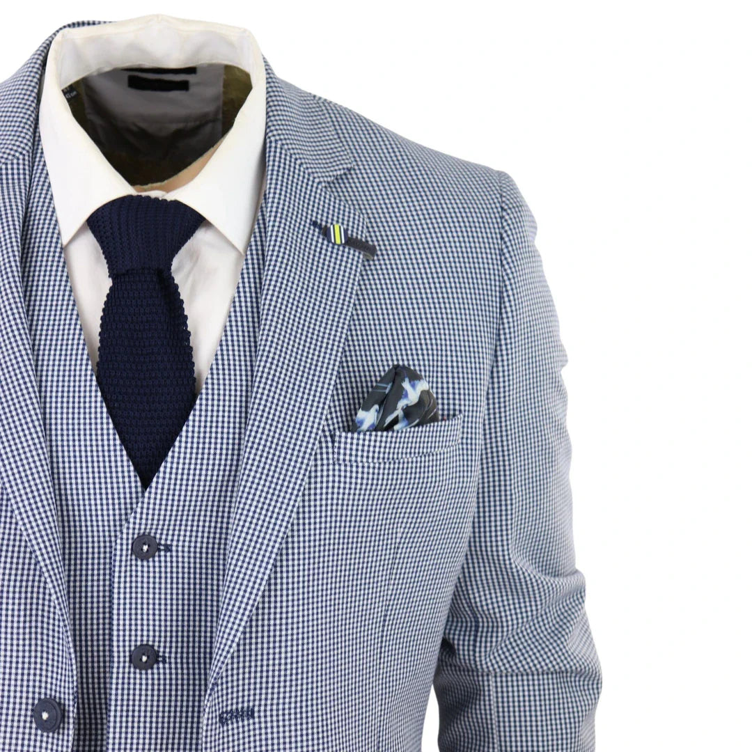 Baresi Men's 3-Piece Grey and Navy Contrasting Classic Summer Check Suit