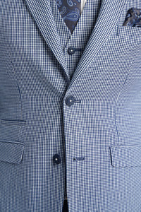 Costume d'été classique à carreaux contrastés gris et marine pour homme Baresi, trois pièces