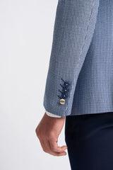 Costume d'été classique à carreaux contrastés gris et marine pour homme Baresi, trois pièces