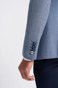 Costume d'été classique à carreaux contrastés gris et marine pour homme Baresi, trois pièces