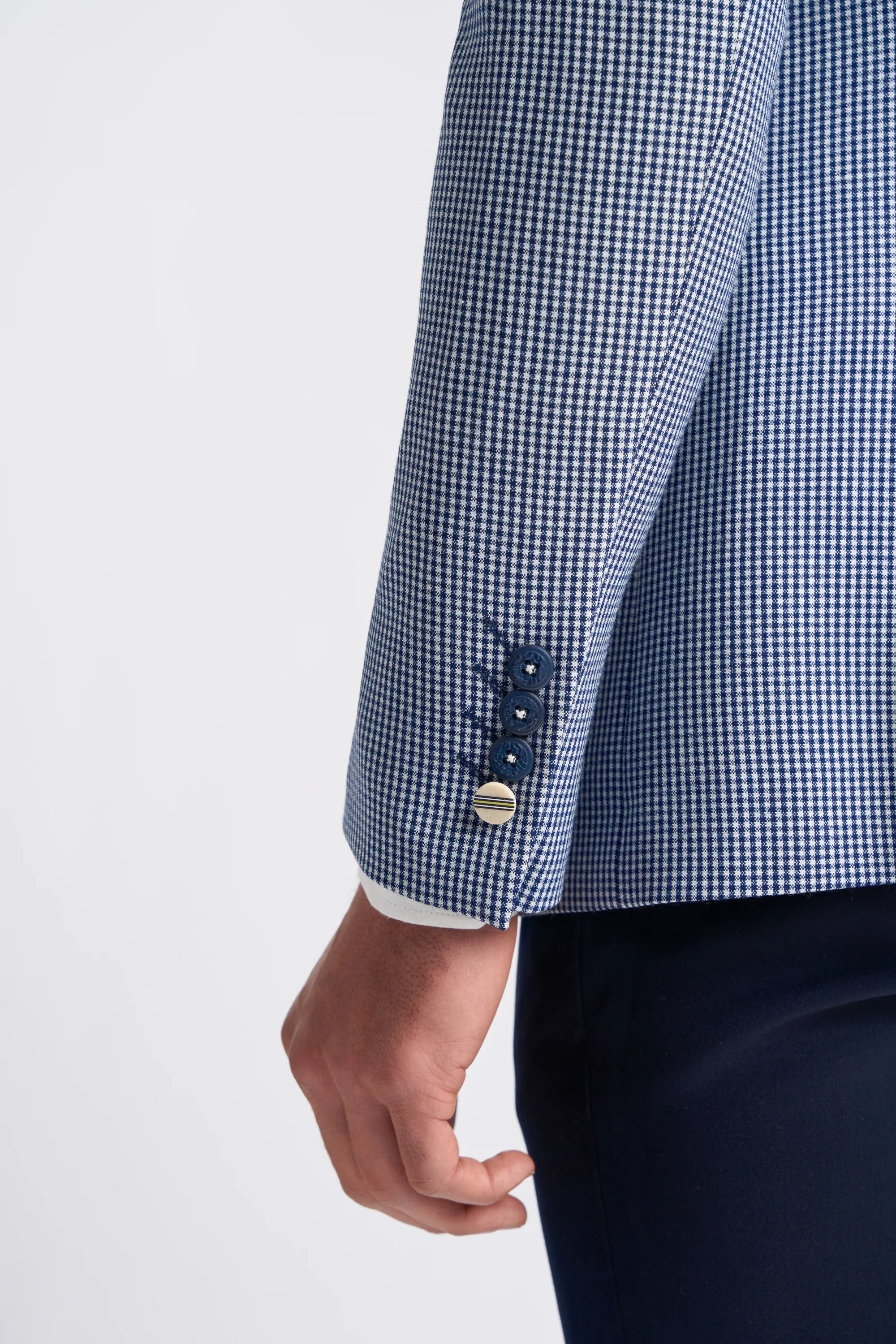 Costume d'été classique à carreaux contrastés gris et marine pour homme Baresi, trois pièces