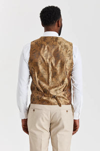 Costume beige Belmont avec gilet en tweed vert Harris