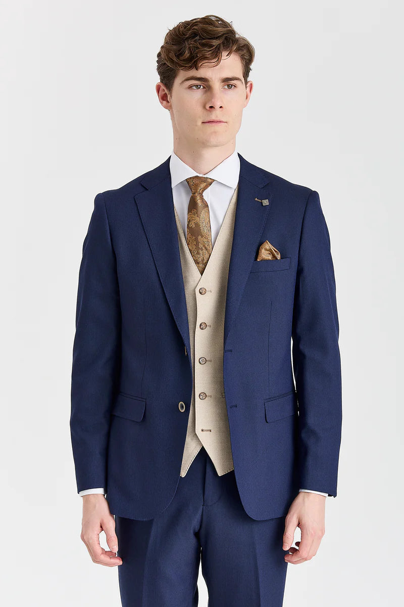 Costume Belmont bleu marine avec gilet contrastant beige Belmont