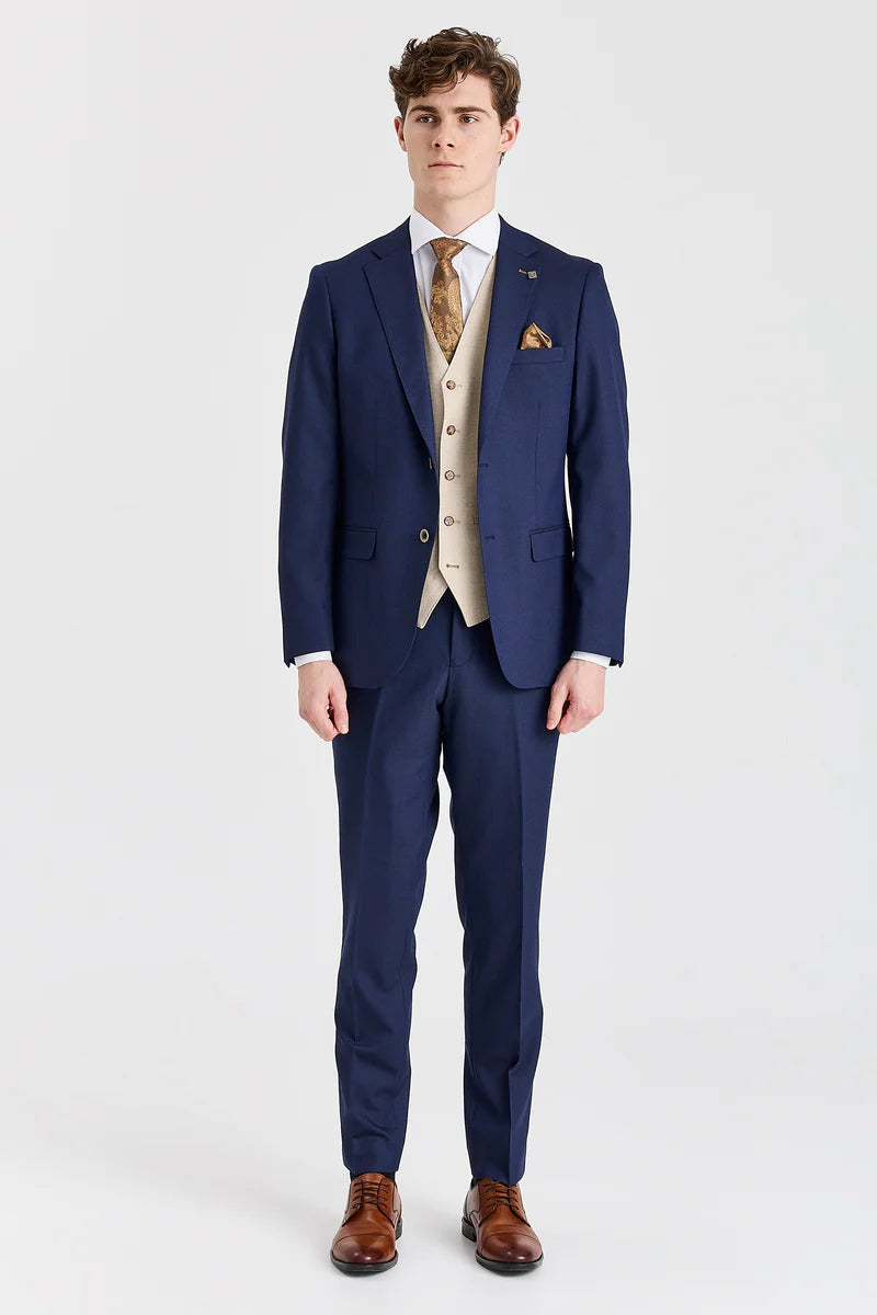 Costume Belmont bleu marine avec gilet contrastant beige Belmont