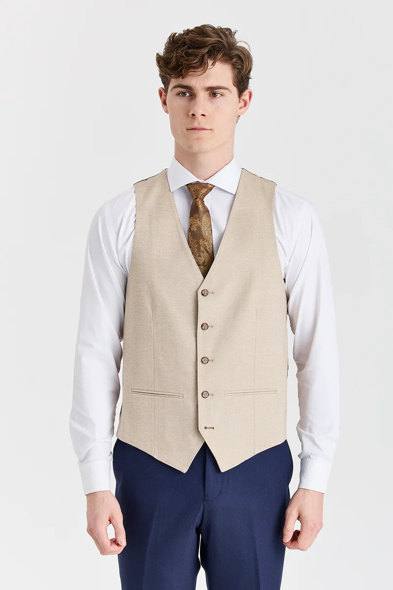 Costume Belmont bleu marine avec gilet contrastant beige Belmont