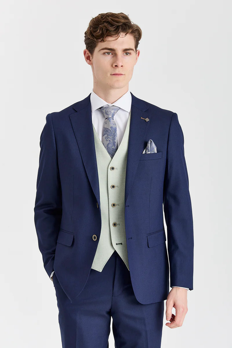 Costume Belmont bleu marine avec gilet contrastant Belmont sauge