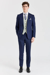 Costume Belmont bleu marine avec gilet contrastant Belmont sauge