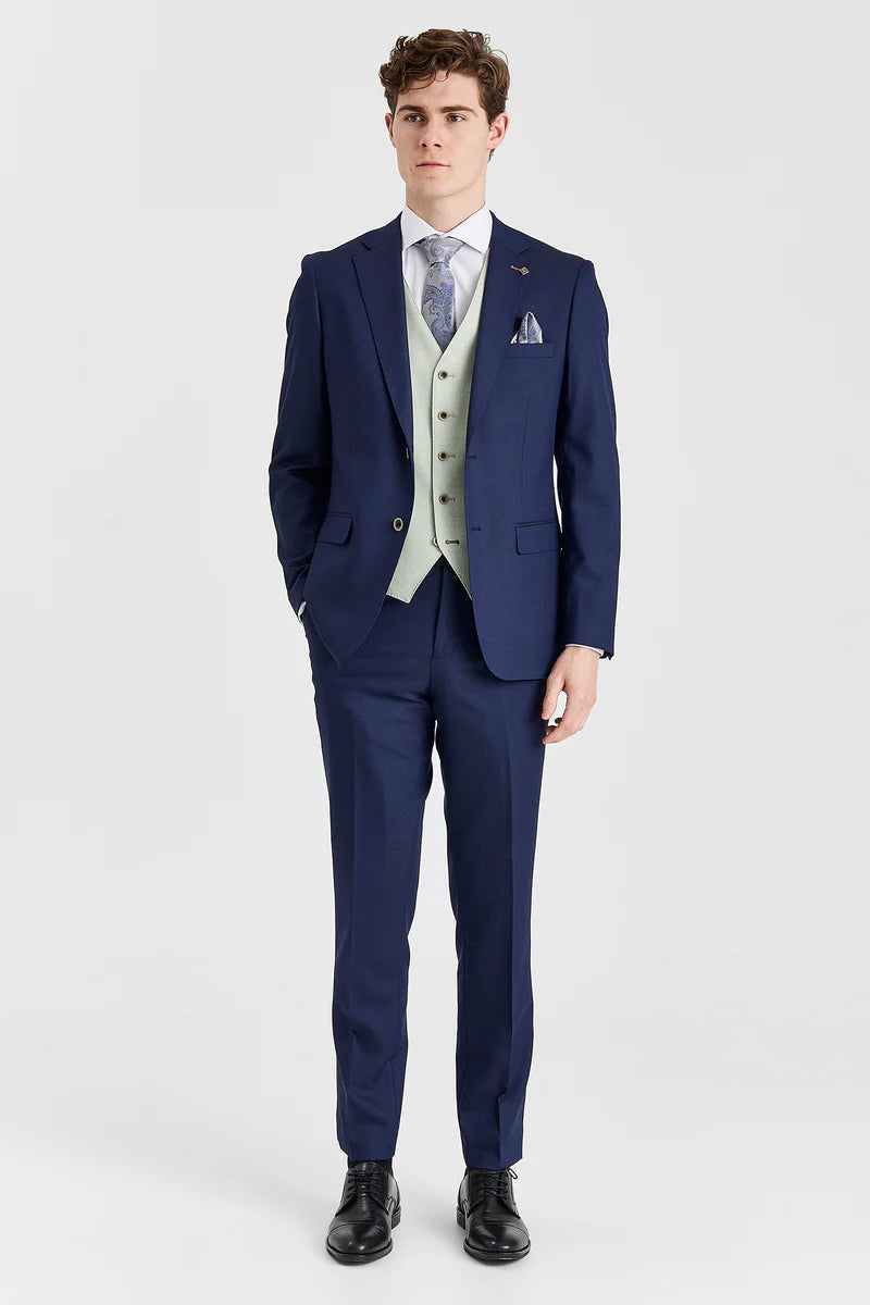 Costume Belmont bleu marine avec gilet contrastant Belmont sauge