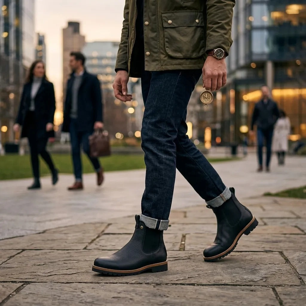 Bottines Chelsea Beny Igloo C1 pour homme, en cuir noir imperméable
