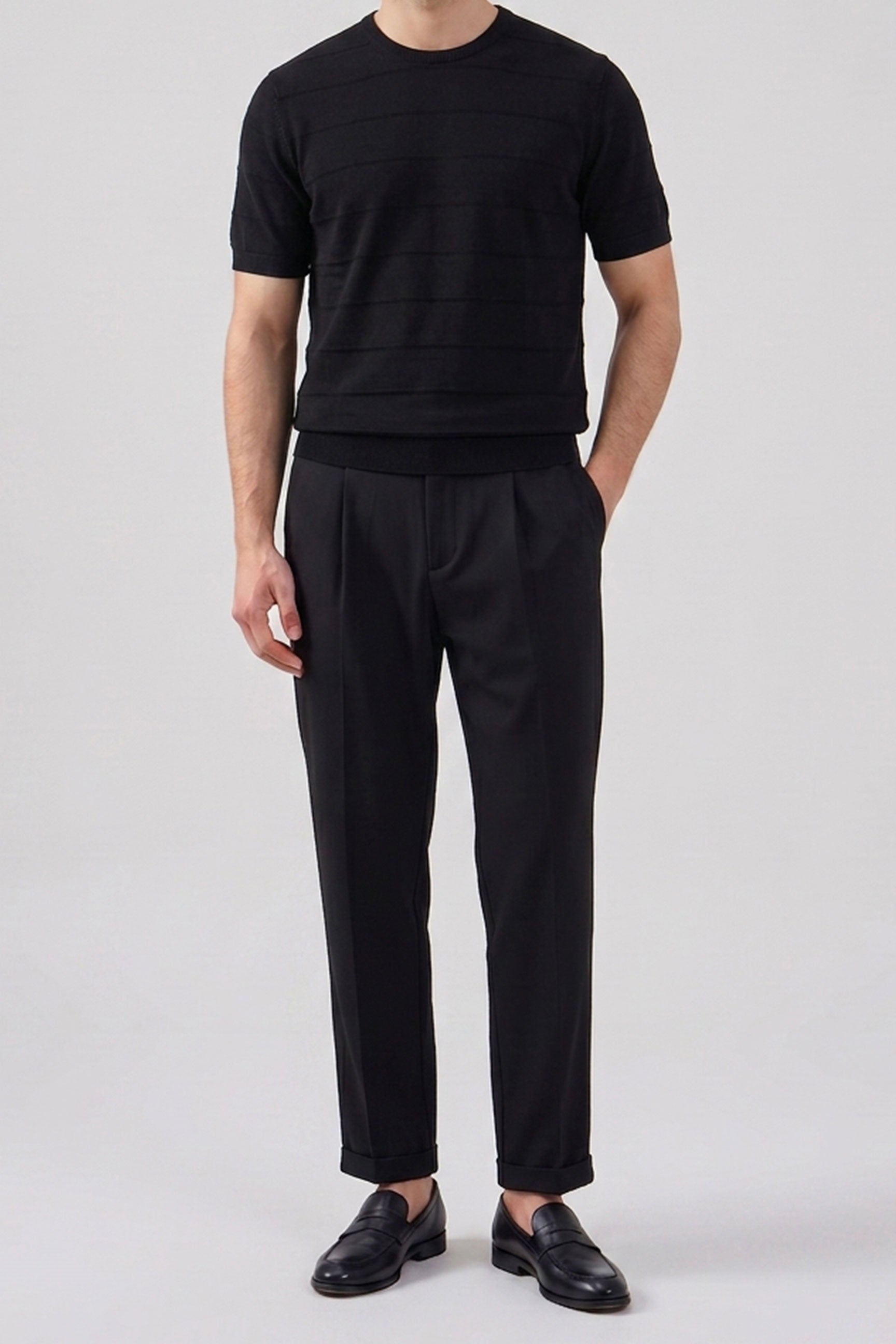 T-shirt noir texturé en maille pour homme