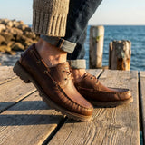Bottines Boat C5 pour homme, imperméables, en cuir marron, à tige basse.