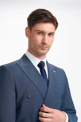 Bond - Men's Navy Check 2 Piece Double Breasted Suit