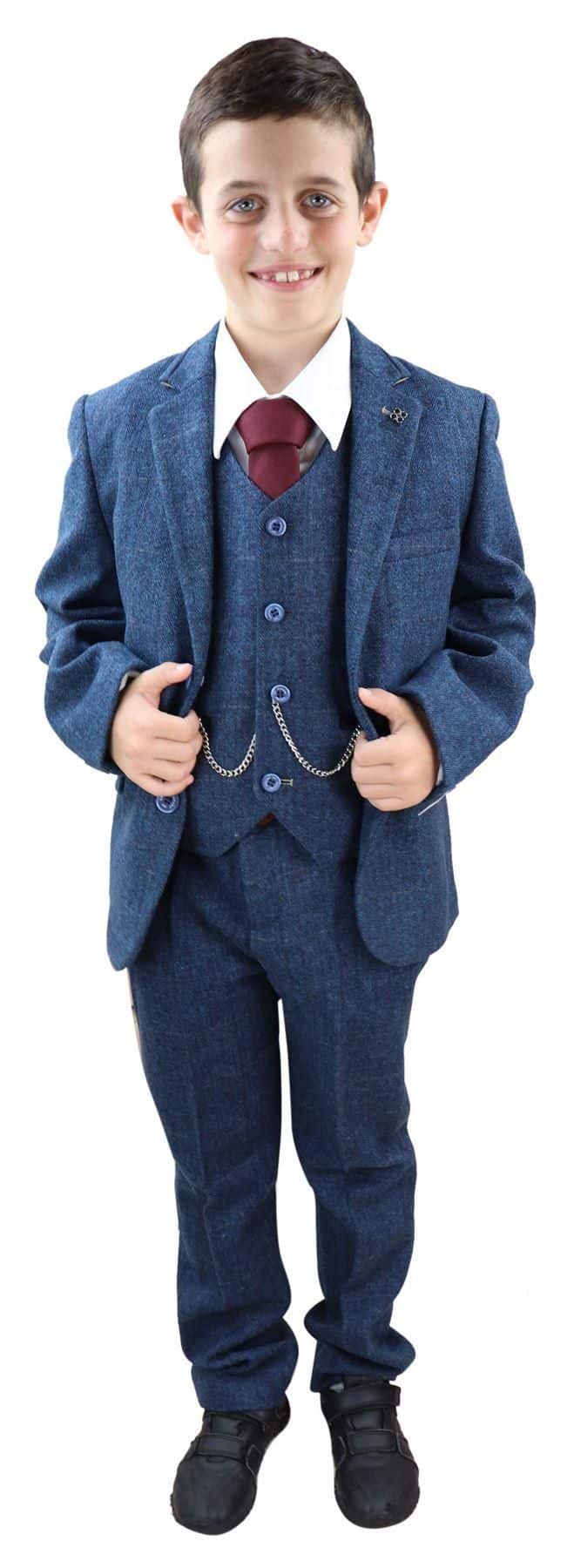 Boys Blue Tweed 3 Piece Suit Carnegi - Wedding Suit