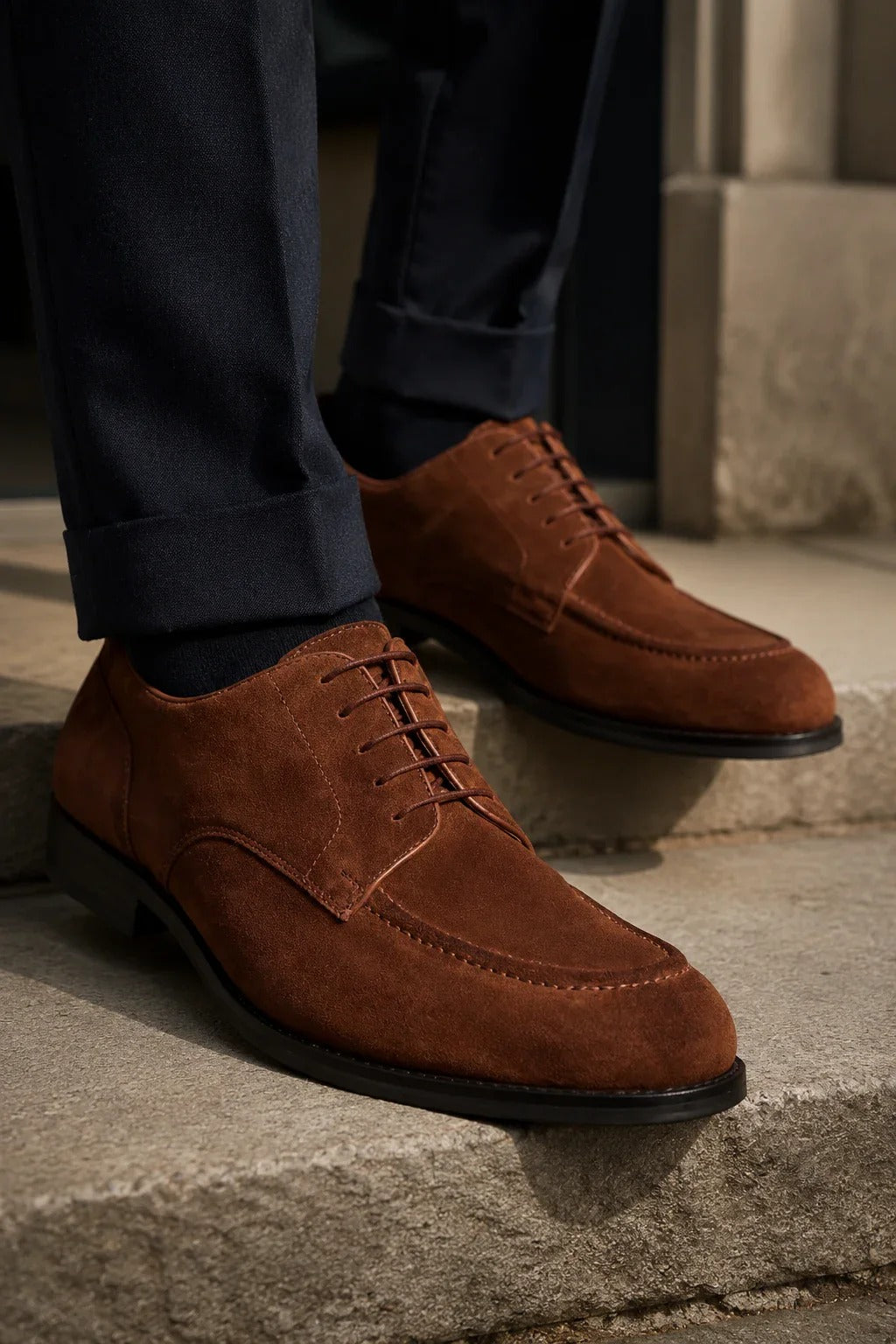Brera - Chaussures Derby classiques à lacets en daim marron pour homme