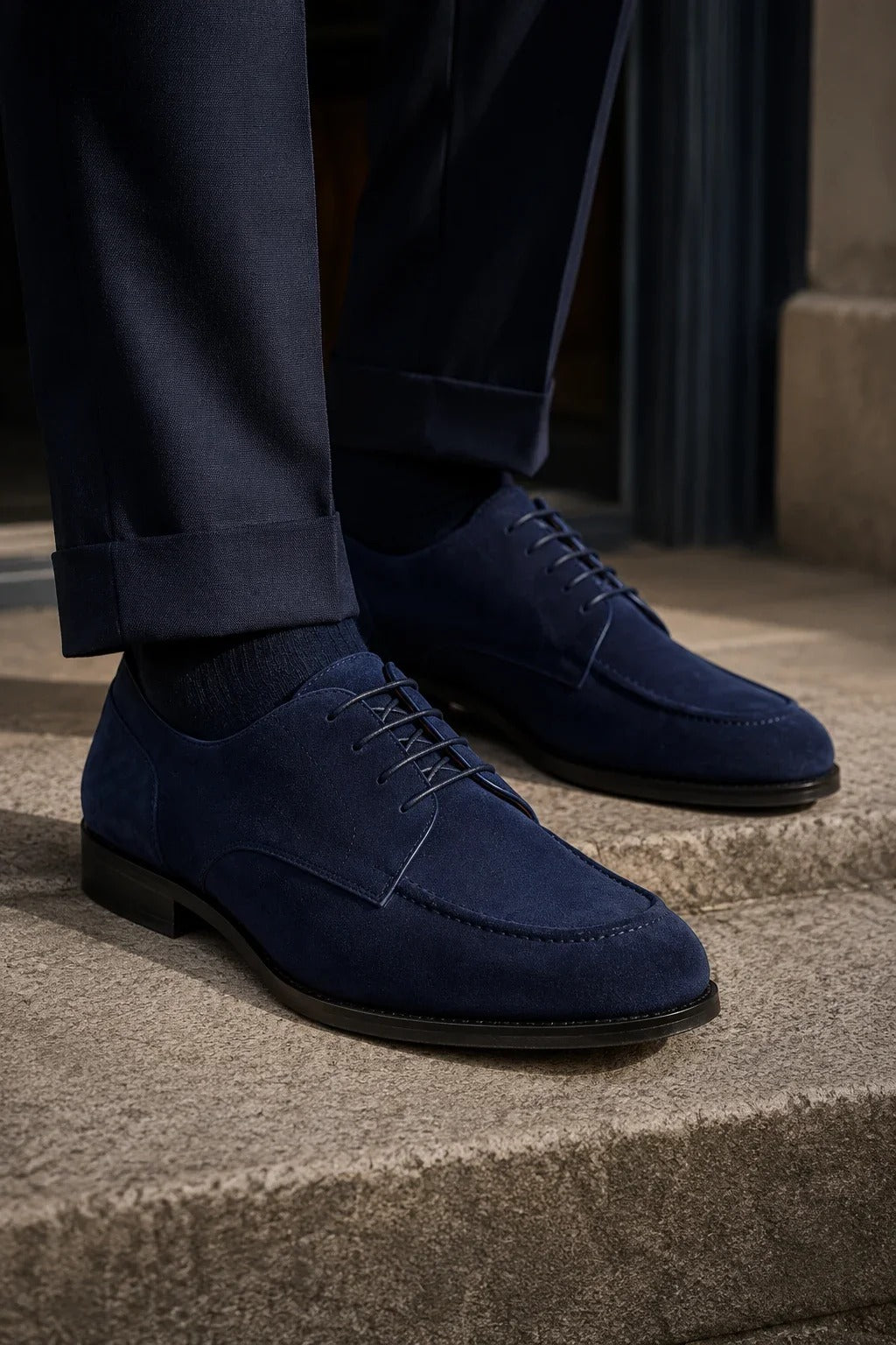 Brera - Chaussures Derby classiques à lacets en daim bleu marine pour homme