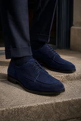 Brera - Chaussures Derby classiques à lacets en daim bleu marine pour homme