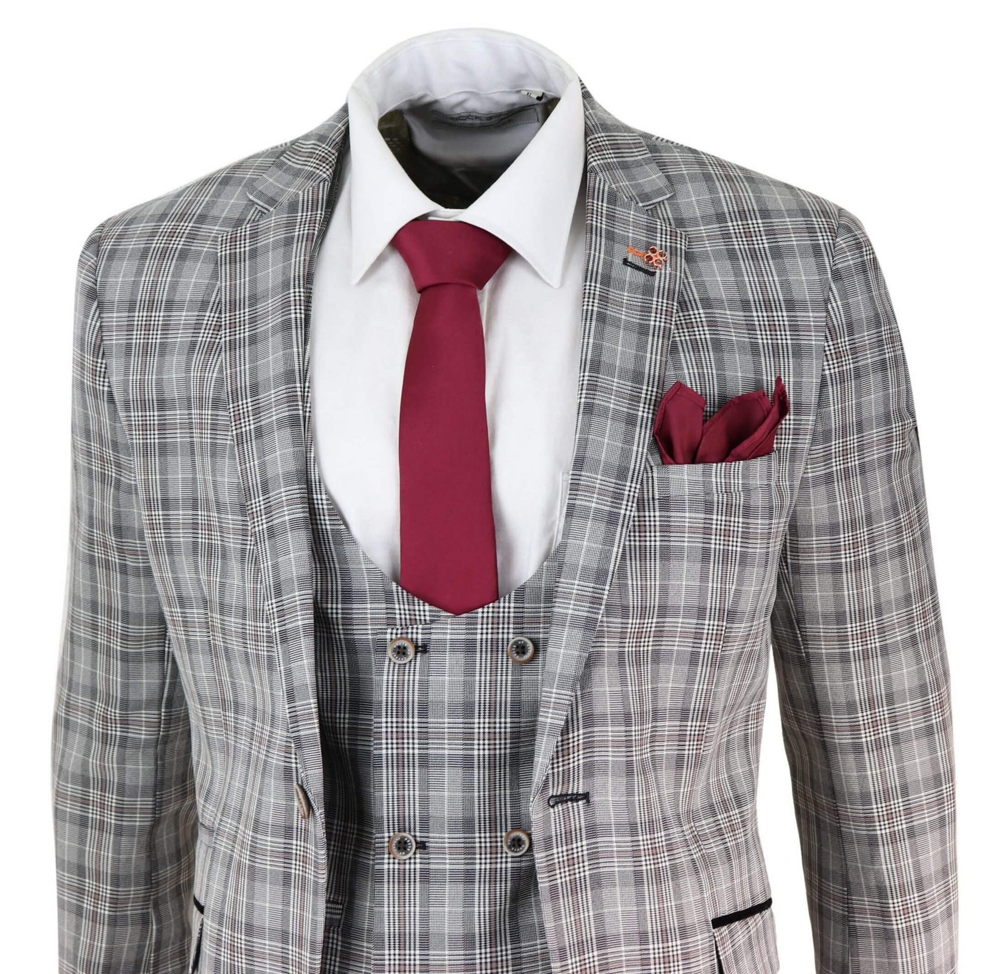 Mens Grey Tweed Check 3 Piece Suit