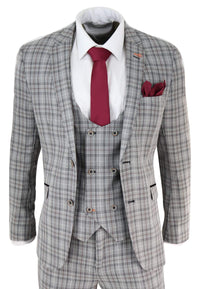 Mens Grey Tweed Check 3 Piece Suit
