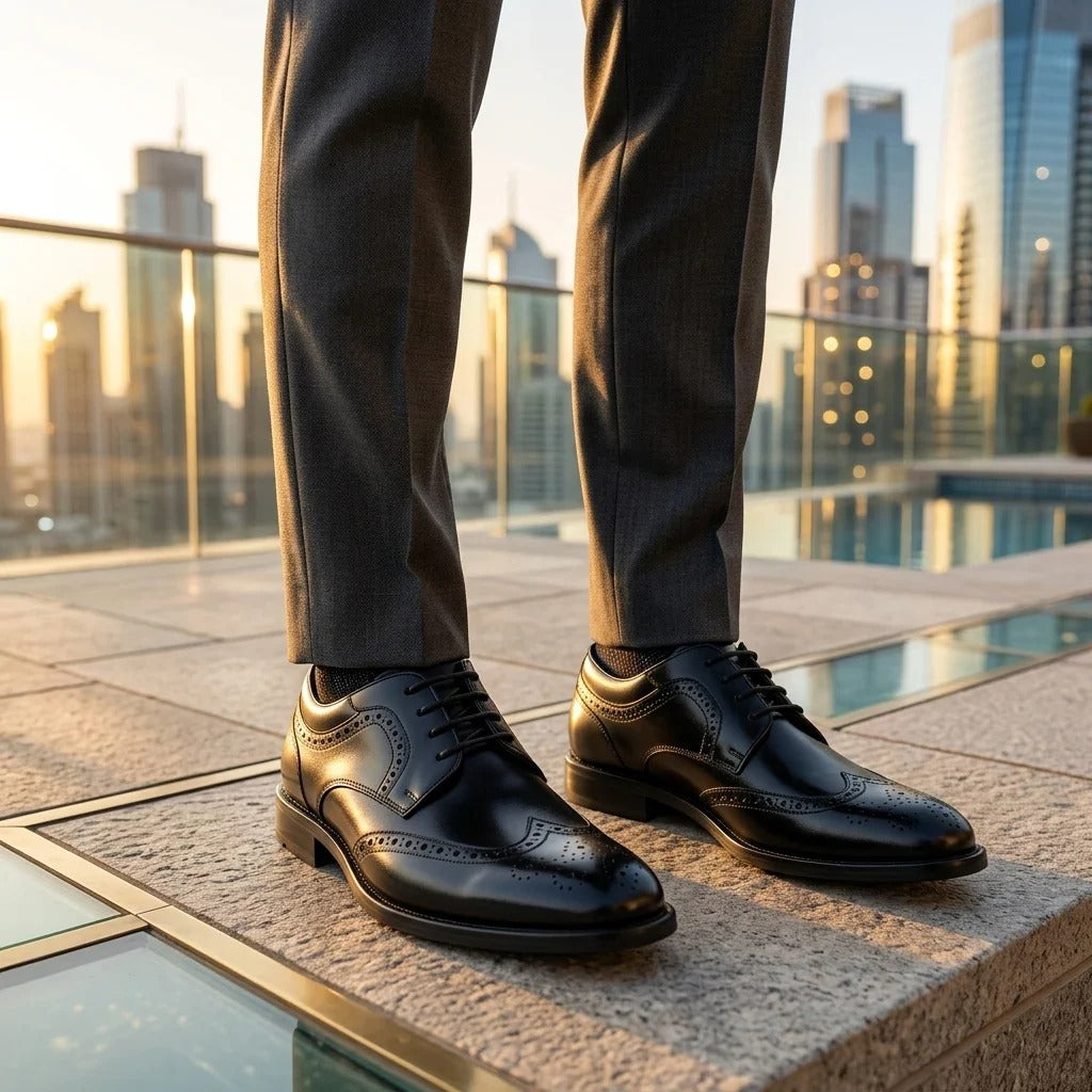Cambridge - Chaussures Derby Brogue à bout golf noires pour hommes