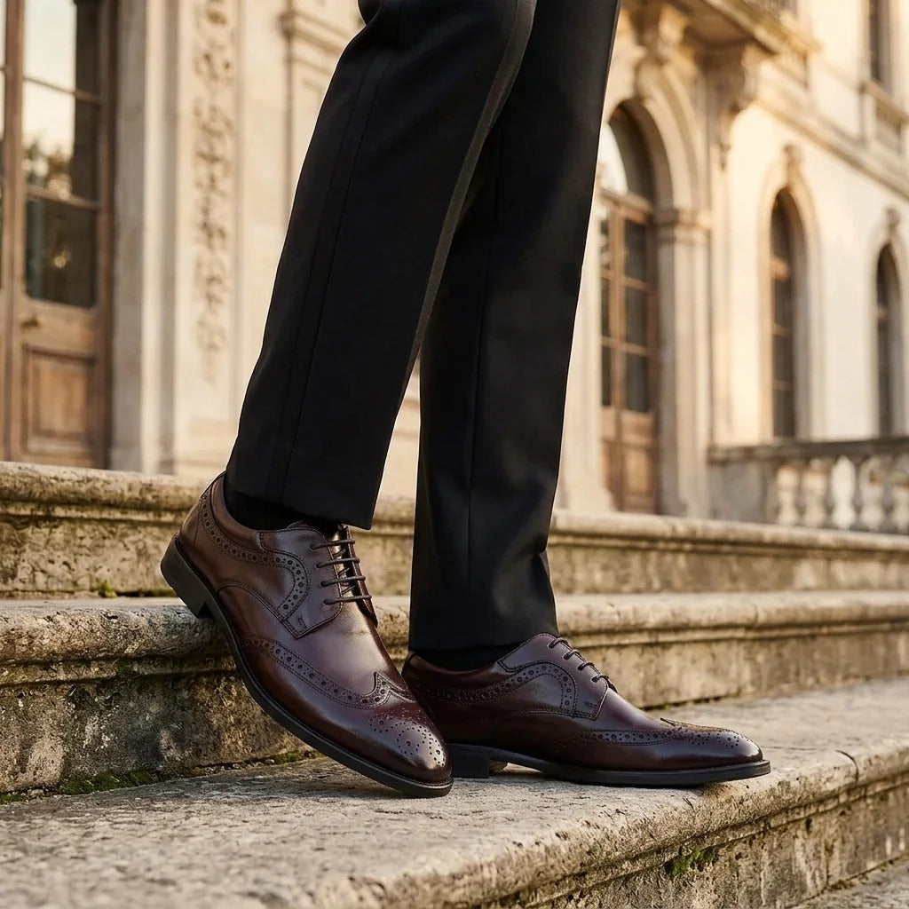 Cambridge - Chaussures Derby Brogue à bout golf marron foncé pour homme