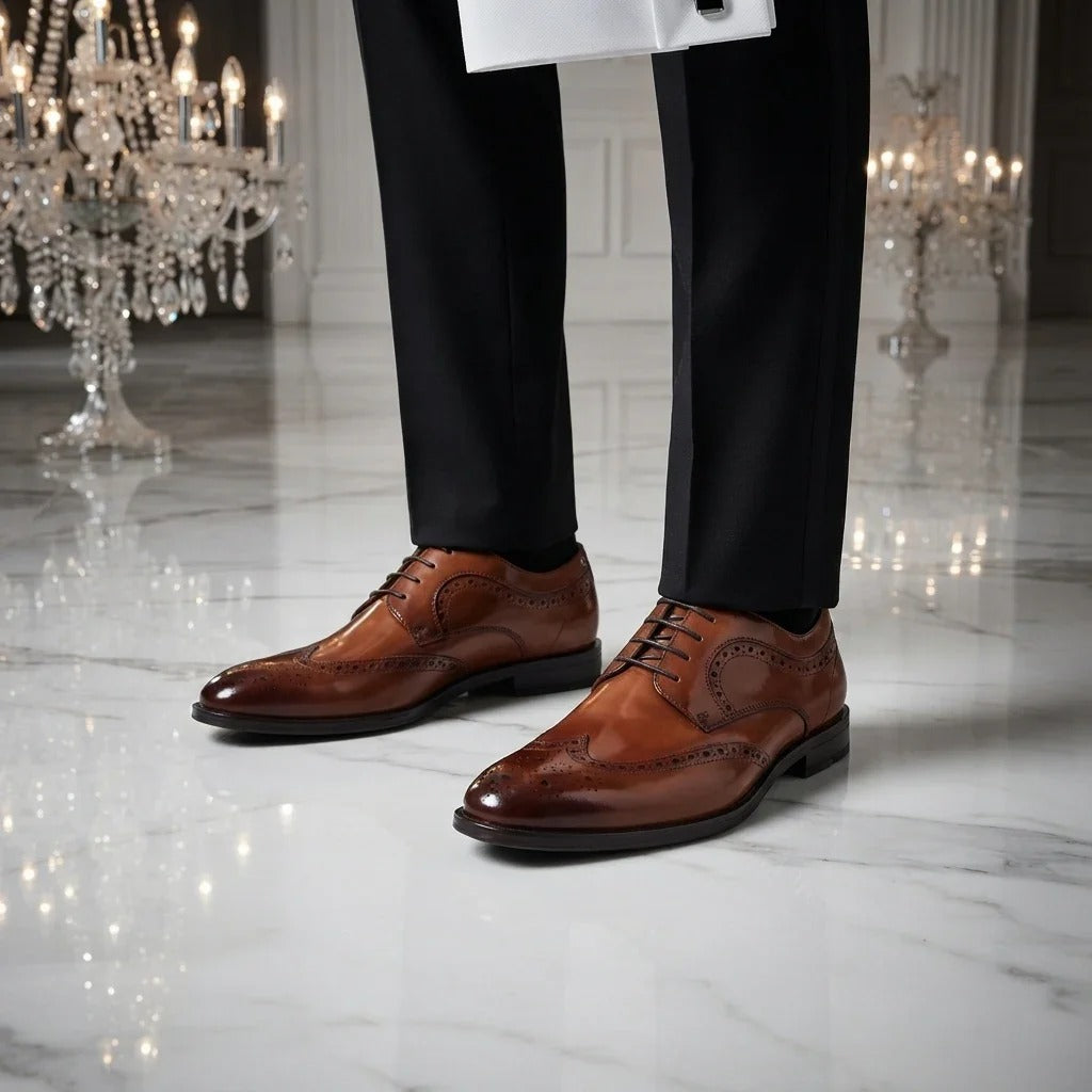 Cambridge - Chaussures Derby Brogue à bout golf marron clair pour homme