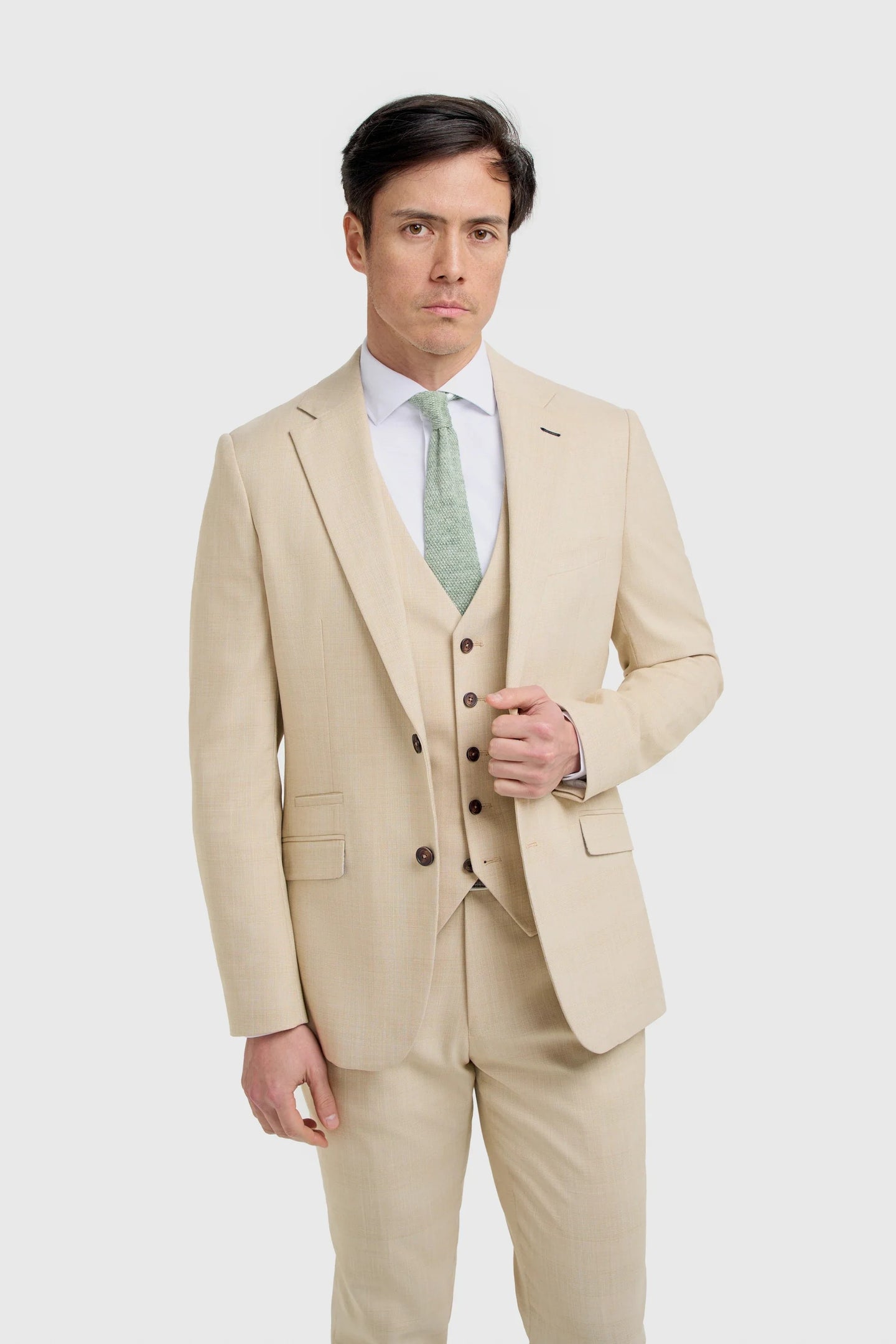 Camden - Costume trois pièces beige à carreaux pour homme