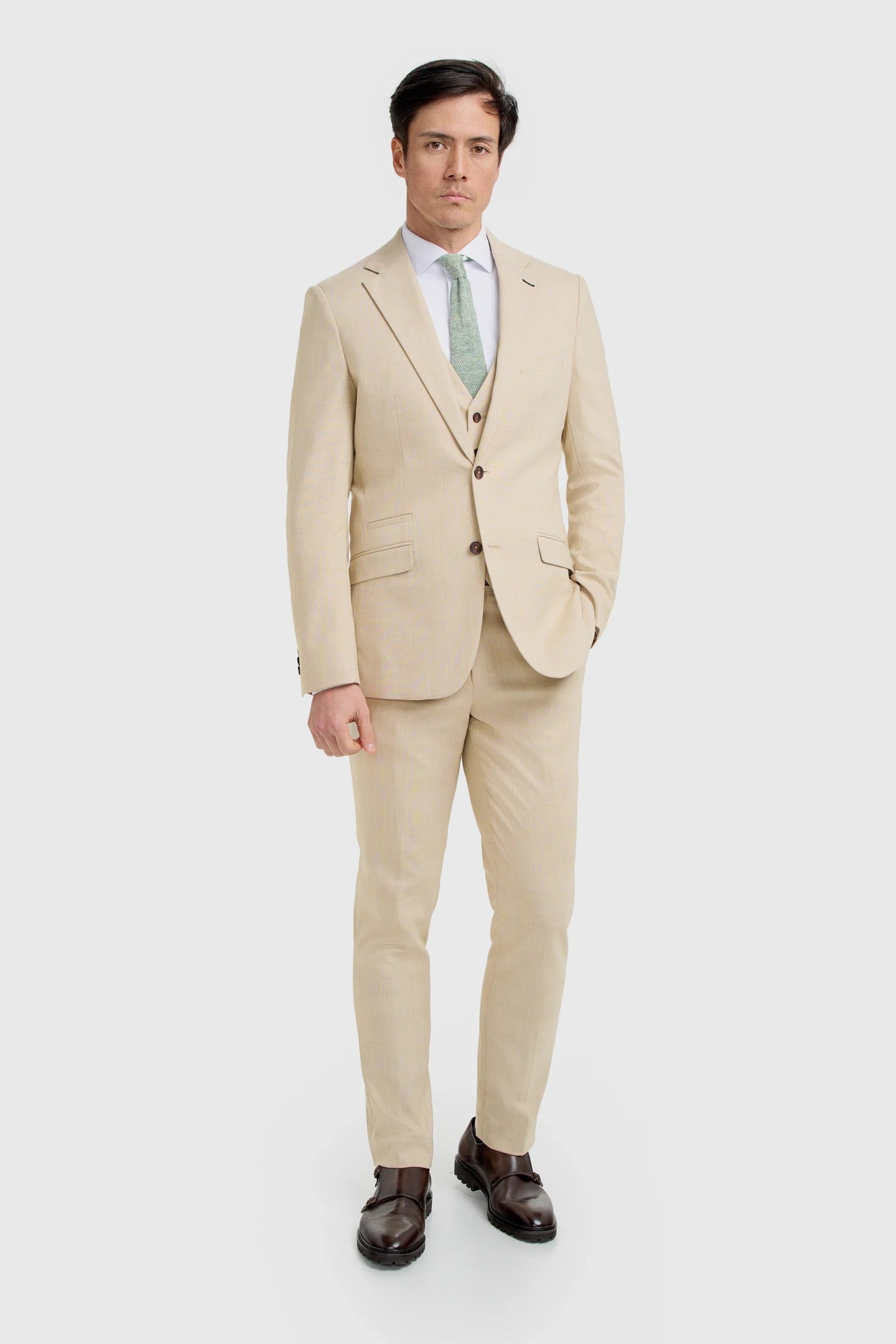 Camden - Costume trois pièces beige à carreaux pour homme