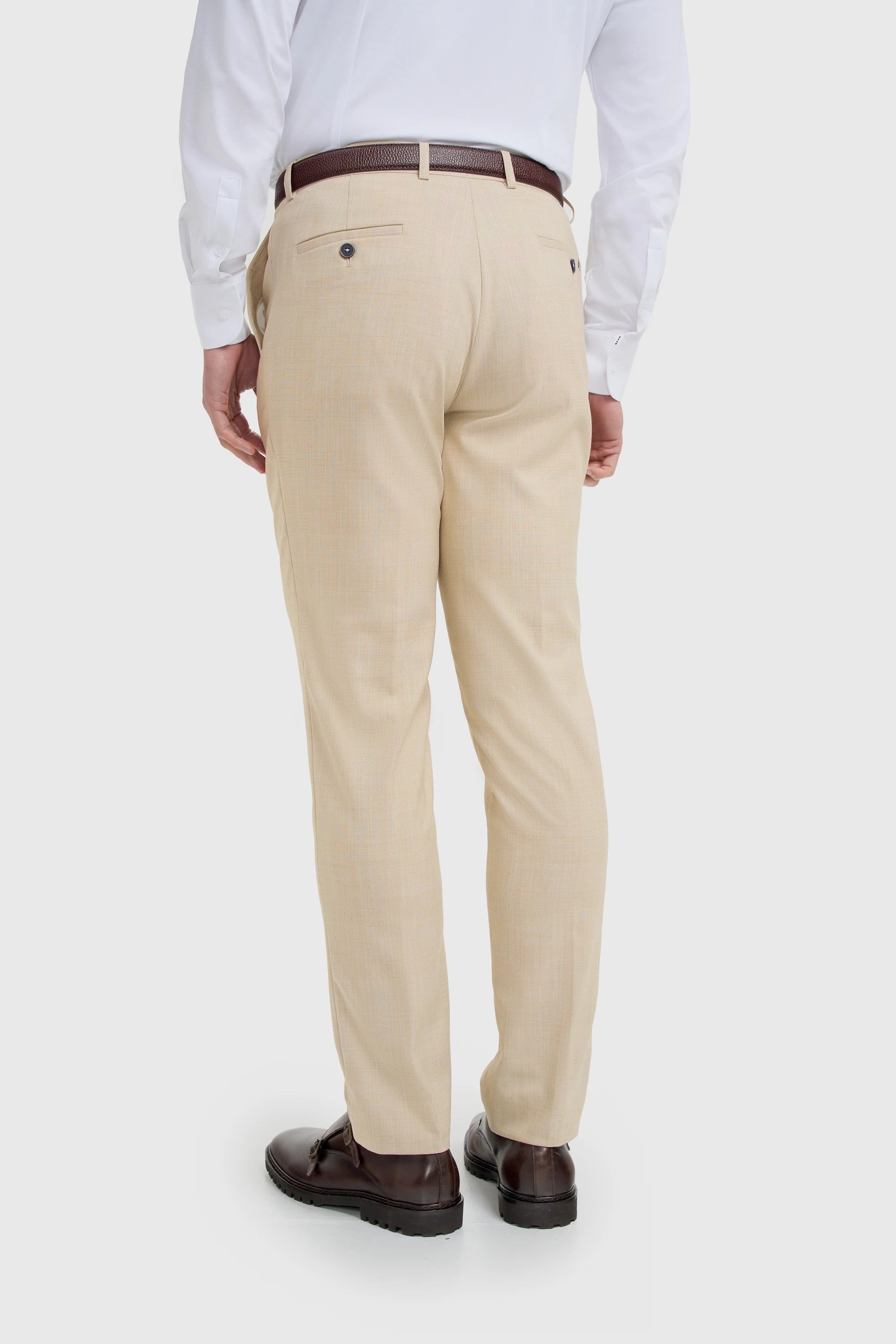 Camden - Costume trois pièces beige à carreaux pour homme