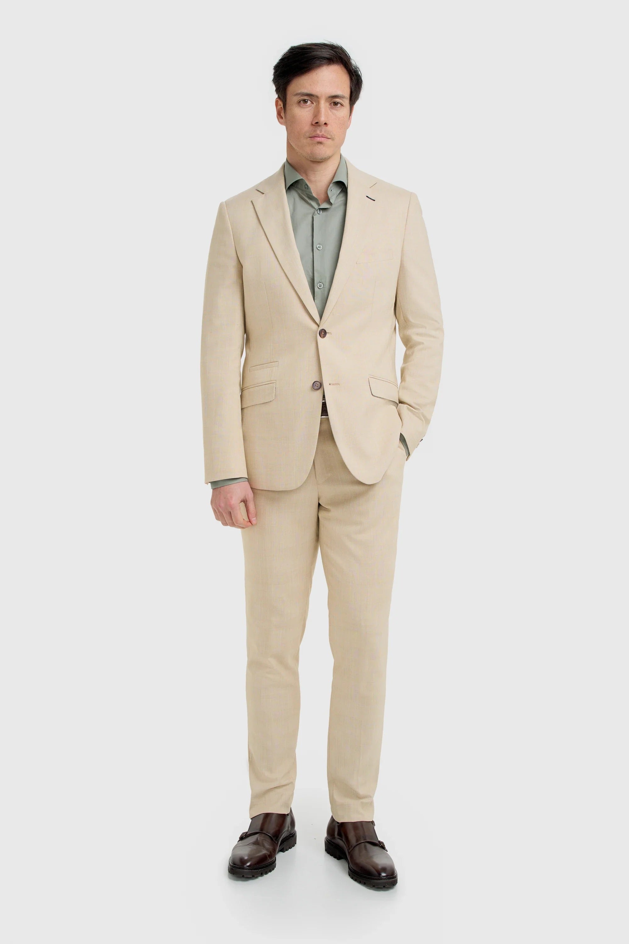 Camden - Costume trois pièces beige à carreaux pour homme
