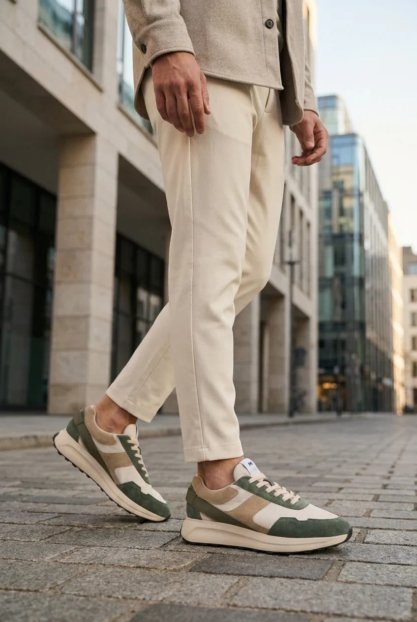Canbera - Baskets légères en daim vert sauge pour homme