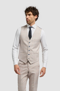 Caridi - Gilet de mariage en tweed beige pour homme