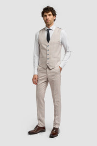 Caridi - Gilet de mariage en tweed beige pour homme