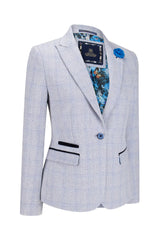 Womens Light Blue Tweed Blazer