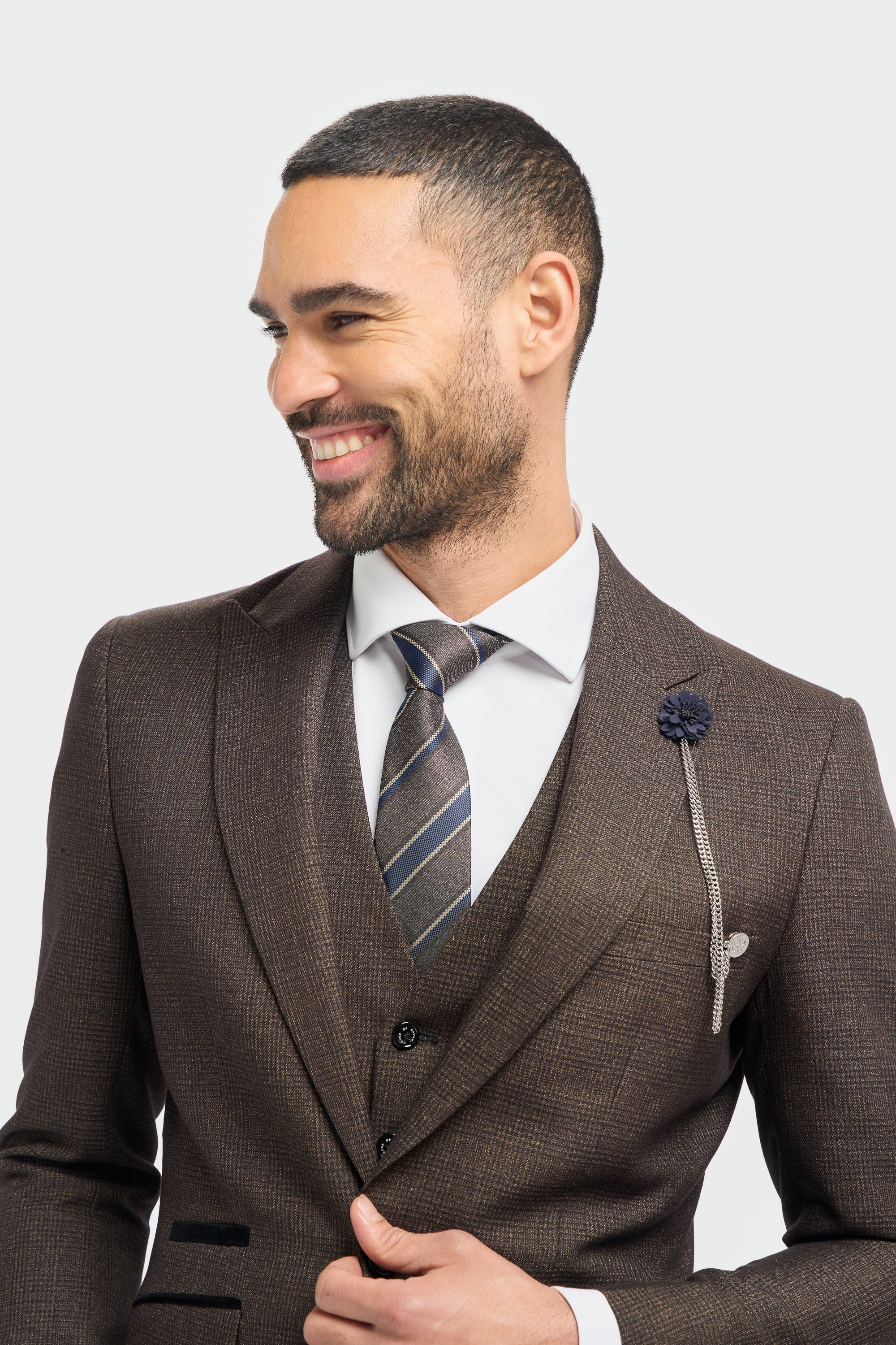 Caridi - Blazer en tweed marron pour homme