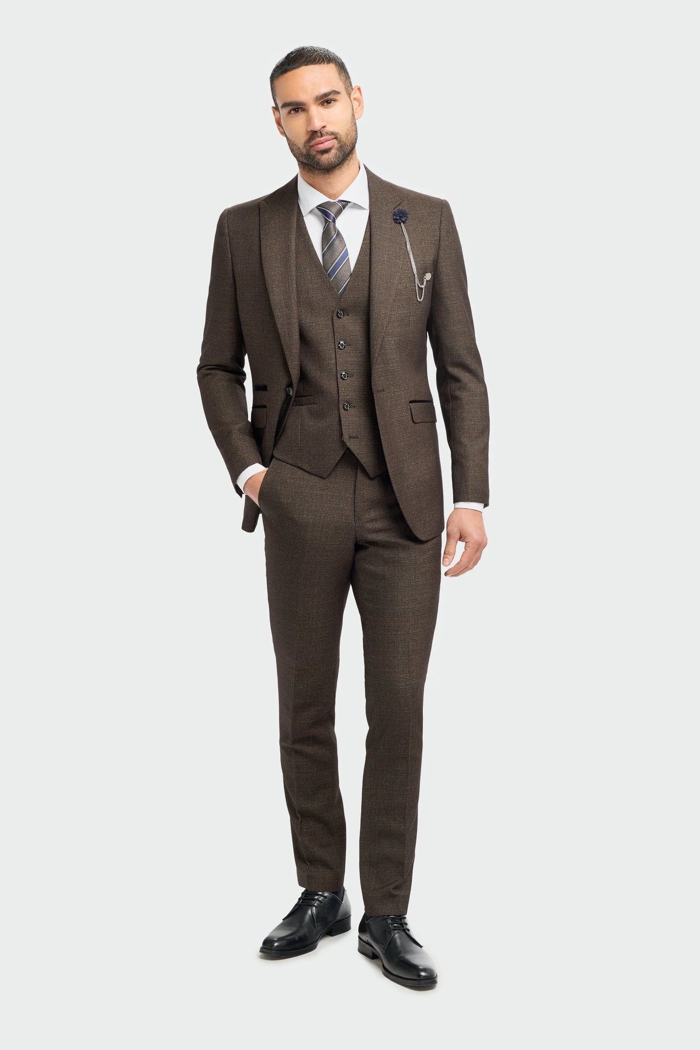 Caridi - Blazer en tweed marron pour homme